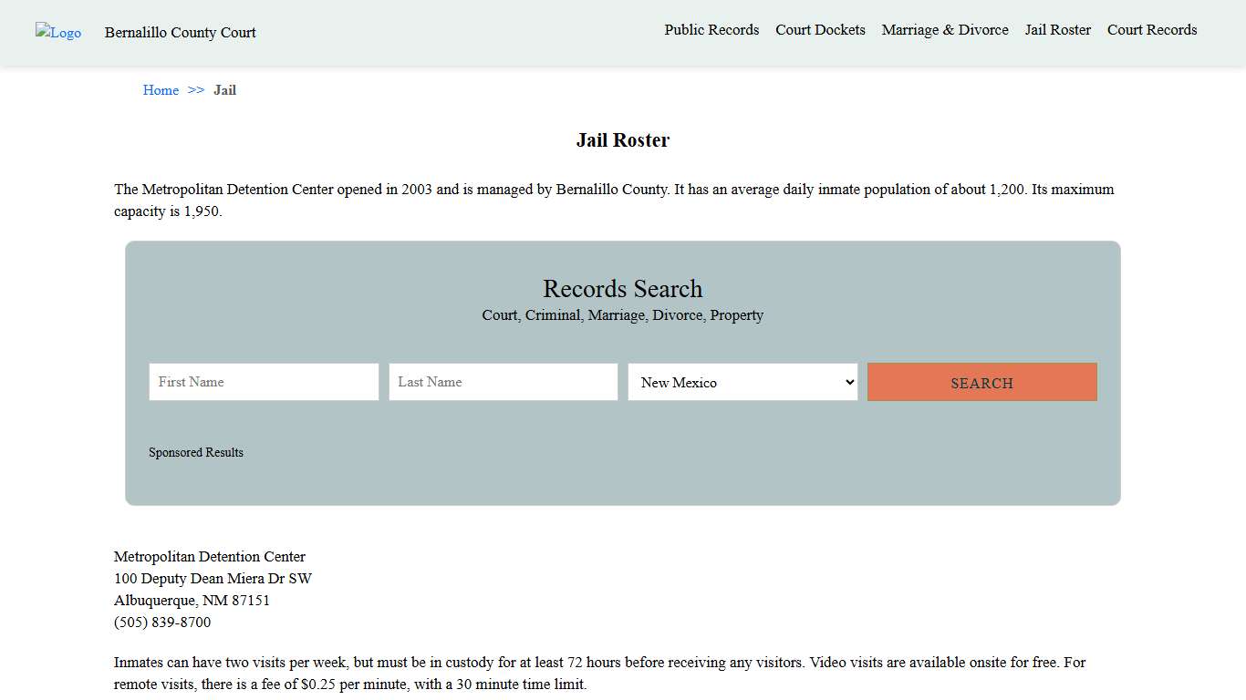 Jail Roster | Bernalillo County Court NM